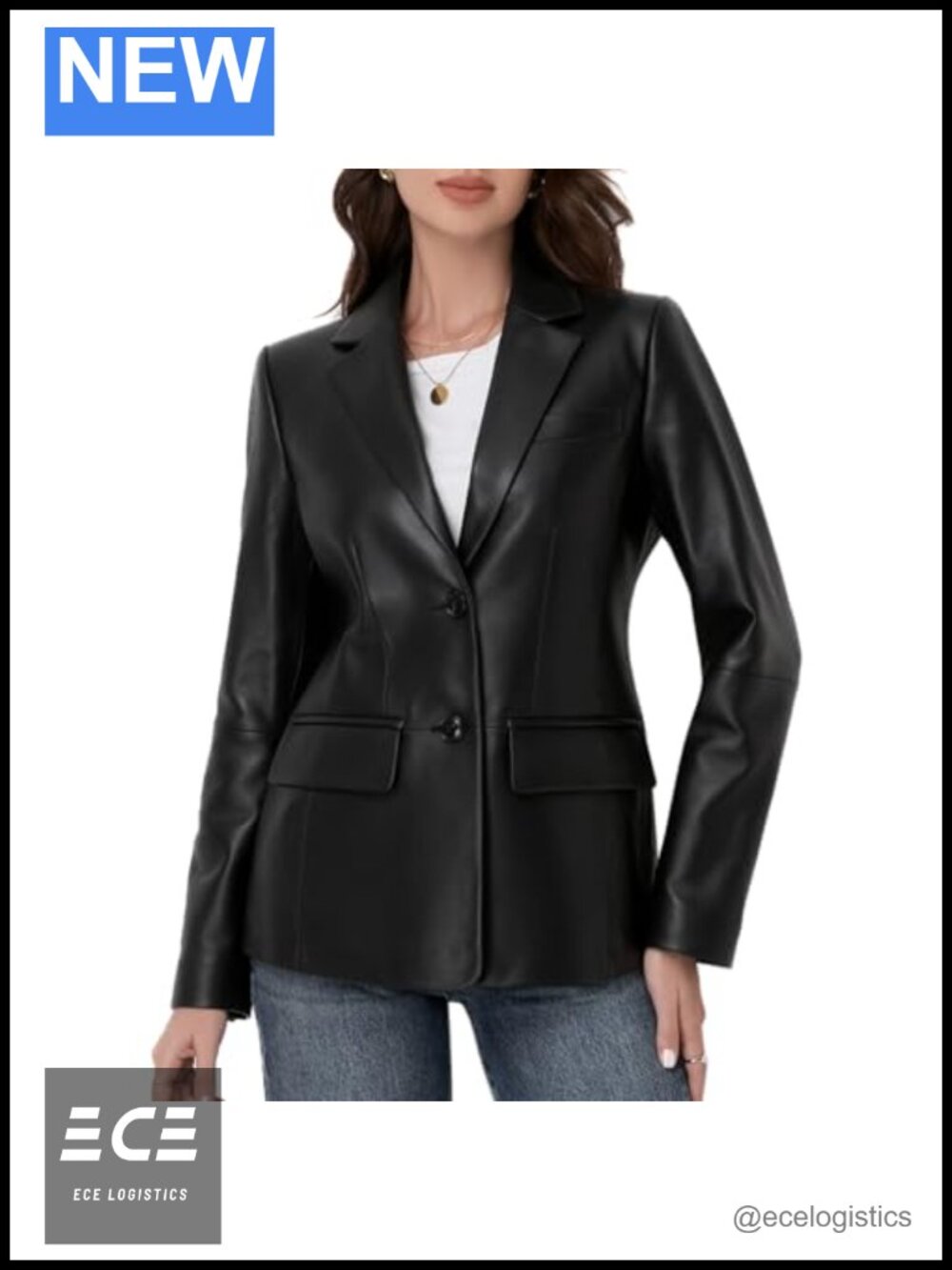 Lambskin Leather Jacket Women Button Front Notch Lapel Business Casual Blazer
